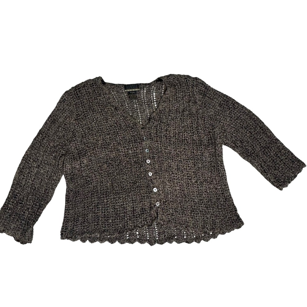 Sigrid Olsen vintage fall brown knit cardigan large petite 90s y2k sweater‎